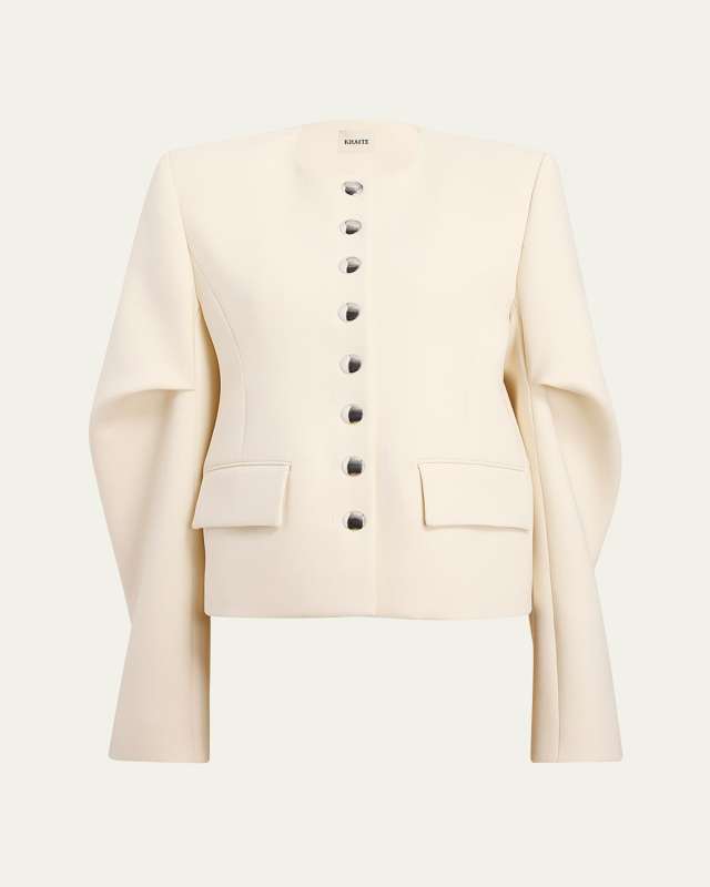 Darlman Sleeve-Pleat Single-Breasted Collarless Jacket